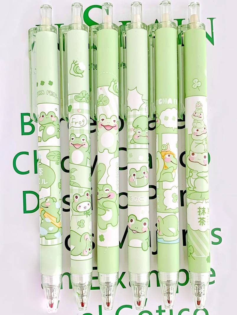 2Pcs Cute Cartoon Frog Pen Cute Neutral Pen Kawaii Kitsch 0.5mm black gel ink clicker pen School Supplies Office Stationery Pen duo