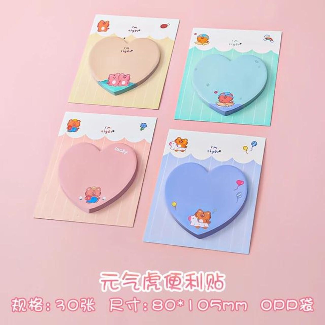 Kawaii Sticky Notes, Cute Memo Pad, Japanese stationery, Kawaii Sticky Notes, Self Adhesive Notes, Heart-shaped stationery, Kawaii Post Its