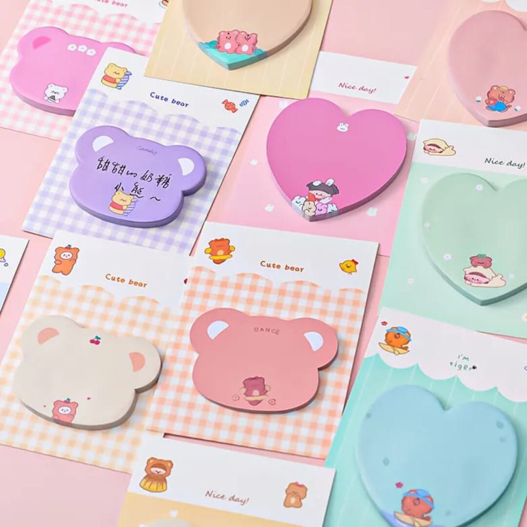 Kawaii Sticky Notes, Cute Memo Pad, Japanese stationery, Kawaii Sticky Notes, Self Adhesive Notes, Heart-shaped stationery, Kawaii Post Its