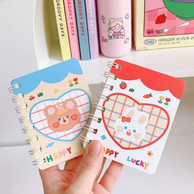 Cute Bear Bunny Cat Kawaii Notebook| Stationery Gift| Kitty Cat Stationary| Lined Ruled Paper Notebook| Small Book Gift Journal Mini Spiral