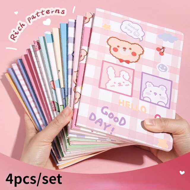 4Pcs Cute Dino Notebook | Kawaii Kitsch| A5 Lined Notebook| Bear Stationary Journal Cute Diary | Ruled Pages|Stationary Gift| Gifts for Boys
