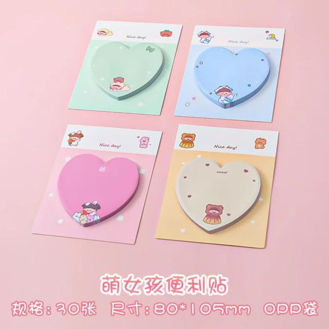 Kawaii Sticky Notes, Cute Memo Pad, Japanese stationery, Kawaii Sticky Notes, Self Adhesive Notes, Heart-shaped stationery, Kawaii Post Its