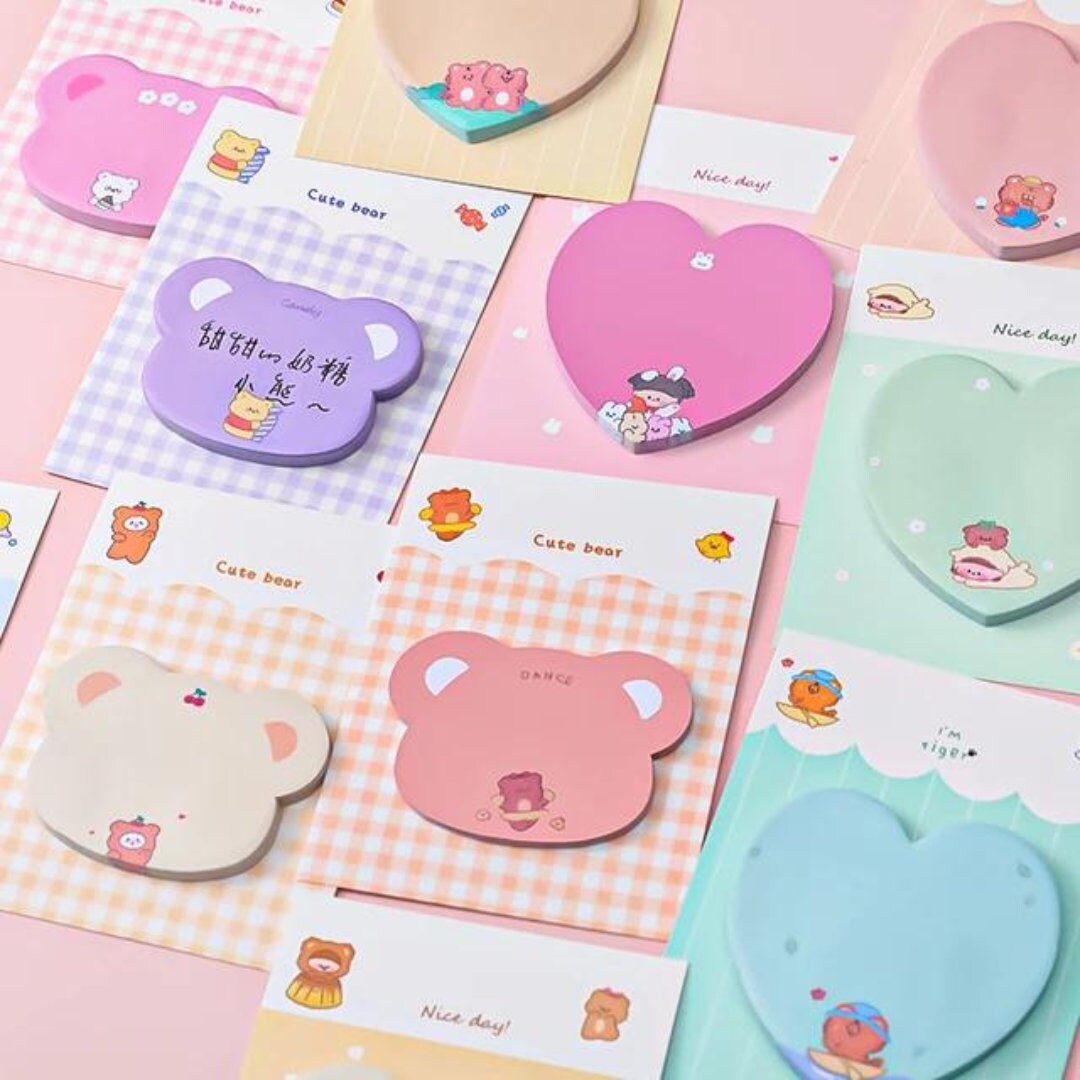 Kawaii Sticky Notes, Cute Memo Pad, Japanese stationery, Kawaii Sticky Notes, Self Adhesive Notes, Heart-shaped stationery, Kawaii Post Its
