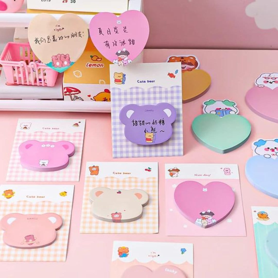 Kawaii Sticky Notes, Cute Memo Pad, Japanese stationery, Kawaii Sticky Notes, Self Adhesive Notes, Heart-shaped stationery, Kawaii Post Its