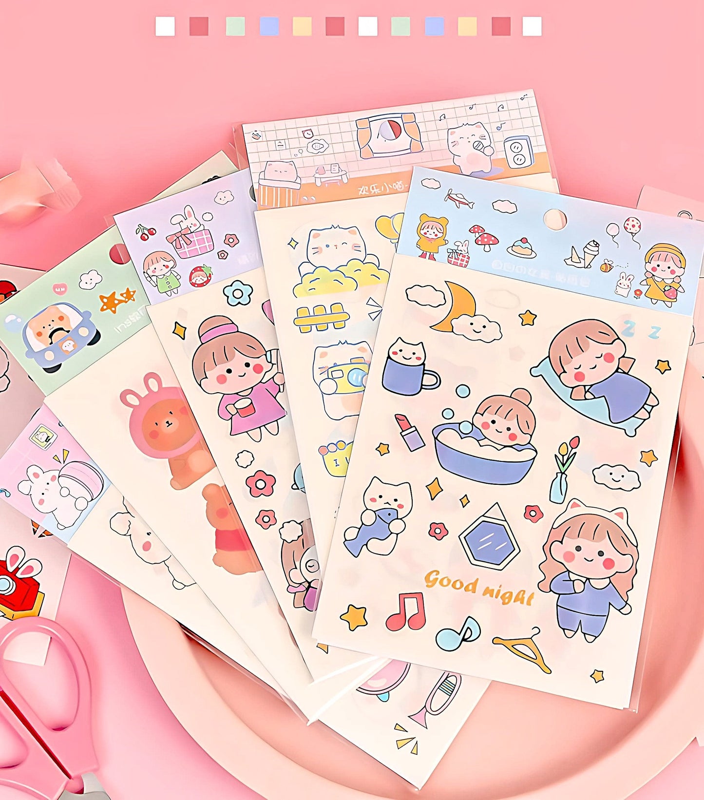 Cute Kawaii Sticker Sheet for Bullet Journal Scrapbooking DIY Diary Planner Korean stationary Bunny Stickers Animal Cat Stickers Highlighter