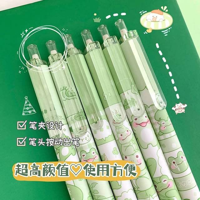2Pcs Cute Cartoon Frog Pen Cute Neutral Pen Kawaii Kitsch 0.5mm black gel ink clicker pen School Supplies Office Stationery Pen duo
