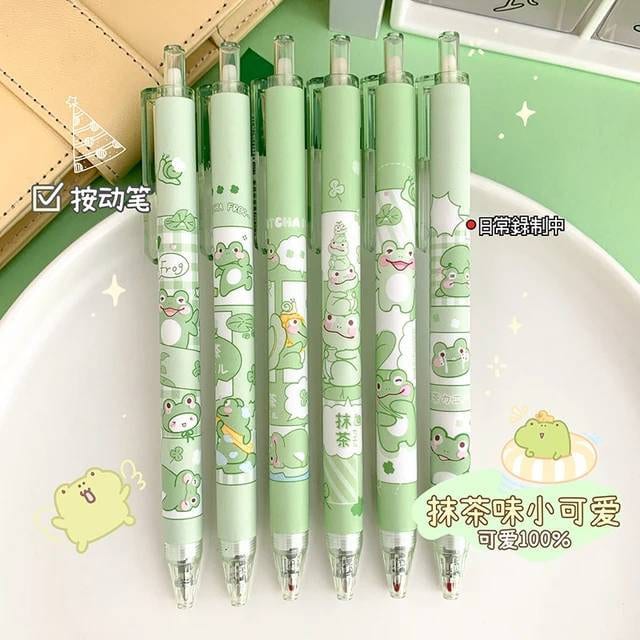 2Pcs Cute Cartoon Frog Pen Cute Neutral Pen Kawaii Kitsch 0.5mm black gel ink clicker pen School Supplies Office Stationery Pen duo