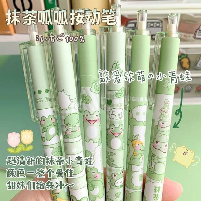 2Pcs Cute Cartoon Frog Pen Cute Neutral Pen Kawaii Kitsch 0.5mm black gel ink clicker pen School Supplies Office Stationery Pen duo