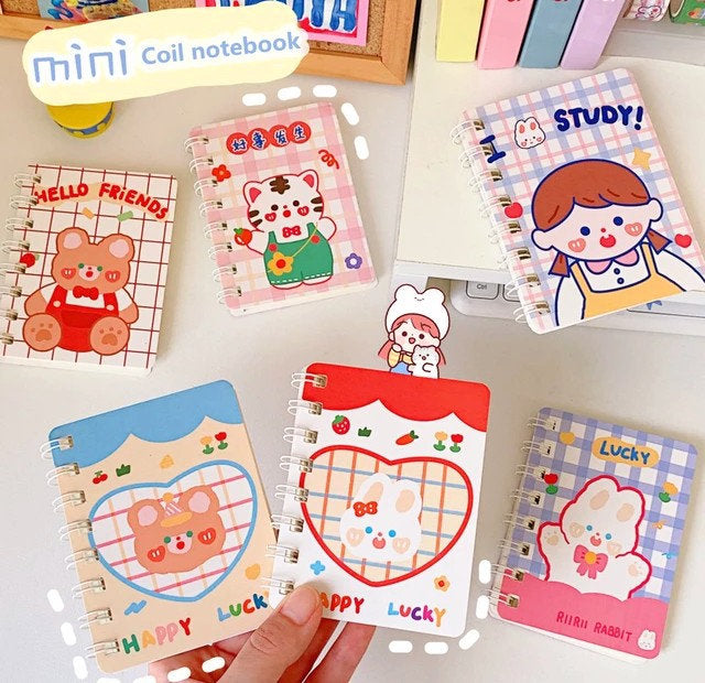 Cute Bear Bunny Cat Kawaii Notebook| Stationery Gift| Kitty Cat Stationary| Lined Ruled Paper Notebook| Small Book Gift Journal Mini Spiral