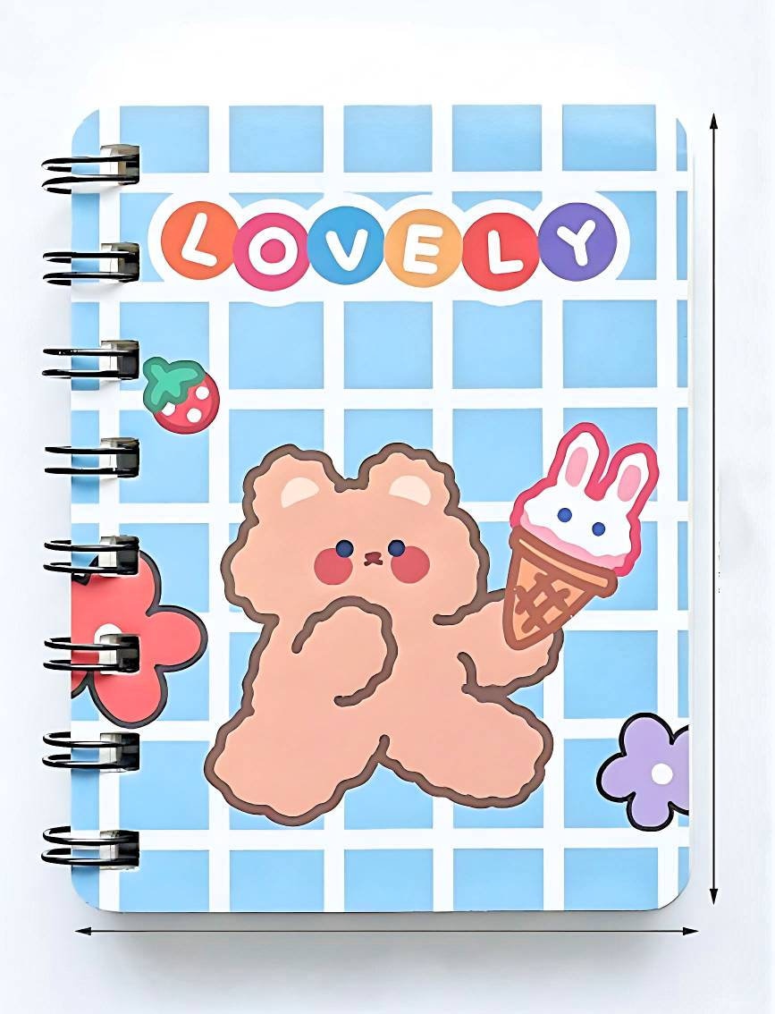 Cute Bear Bunny Cat Kawaii Notebook| Stationery Gift| Kitty Cat Stationary| Plain Blank Paper Notebook| Small Book Gift Journal Mini Spiral