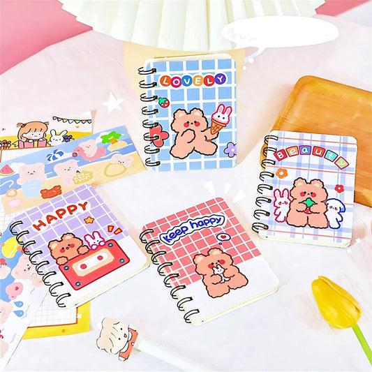 Cute Bear Bunny Cat Kawaii Notebook| Stationery Gift| Kitty Cat Stationary| Plain Blank Paper Notebook| Small Book Gift Journal Mini Spiral