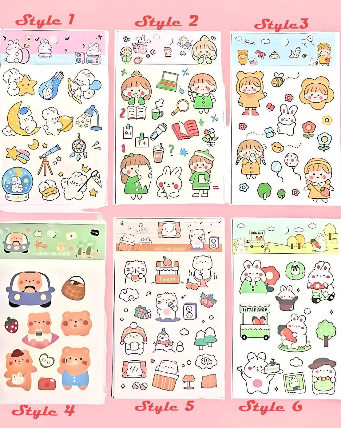 Cute Kawaii Sticker Sheet for Bullet Journal Scrapbooking DIY Diary Planner Korean stationary Bunny Stickers Animal Cat Stickers Highlighter