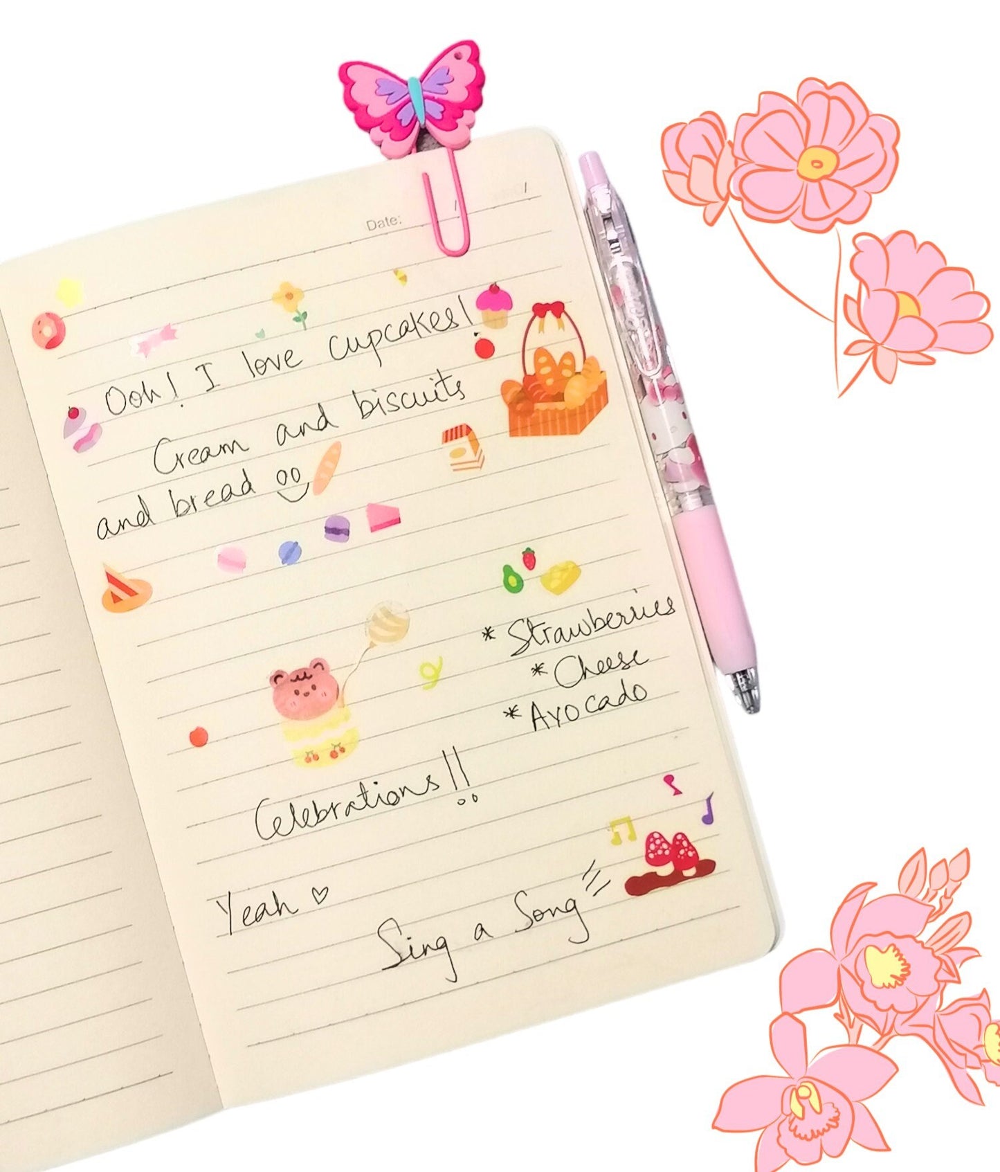 2 Pcs Pink Butterfly Cute Paperclips, Journal Accessory, Scrapbooking Diary Kawaii Stationary, Cute Bookmark, Cute School Supplies for kids