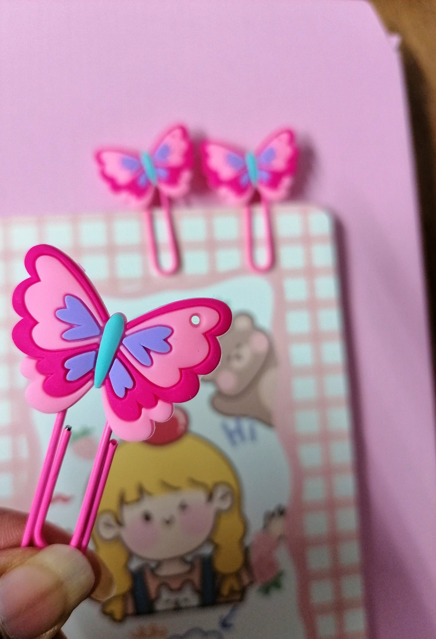 2 Pcs Pink Butterfly Cute Paperclips, Journal Accessory, Scrapbooking Diary Kawaii Stationary, Cute Bookmark, Cute School Supplies for kids