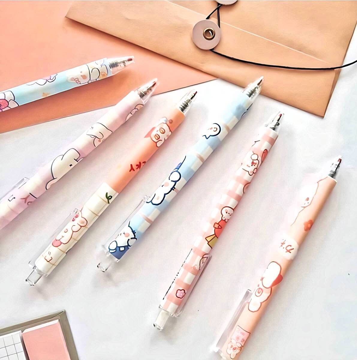 2Pcs Cute Bunny Pen Cute Rabbit Pen Kawaii Stationery Set Kawaii Kitsch black gel ink clicker pen School Supplies Office Stationery Pen duo