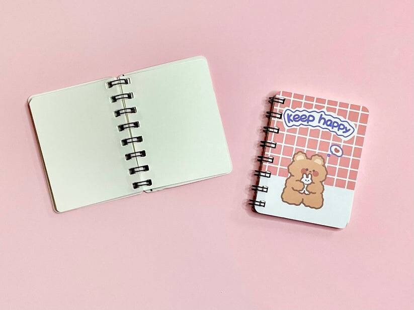 Cute Bear Bunny Cat Kawaii Notebook| Stationery Gift| Kitty Cat Stationary| Plain Blank Paper Notebook| Small Book Gift Journal Mini Spiral