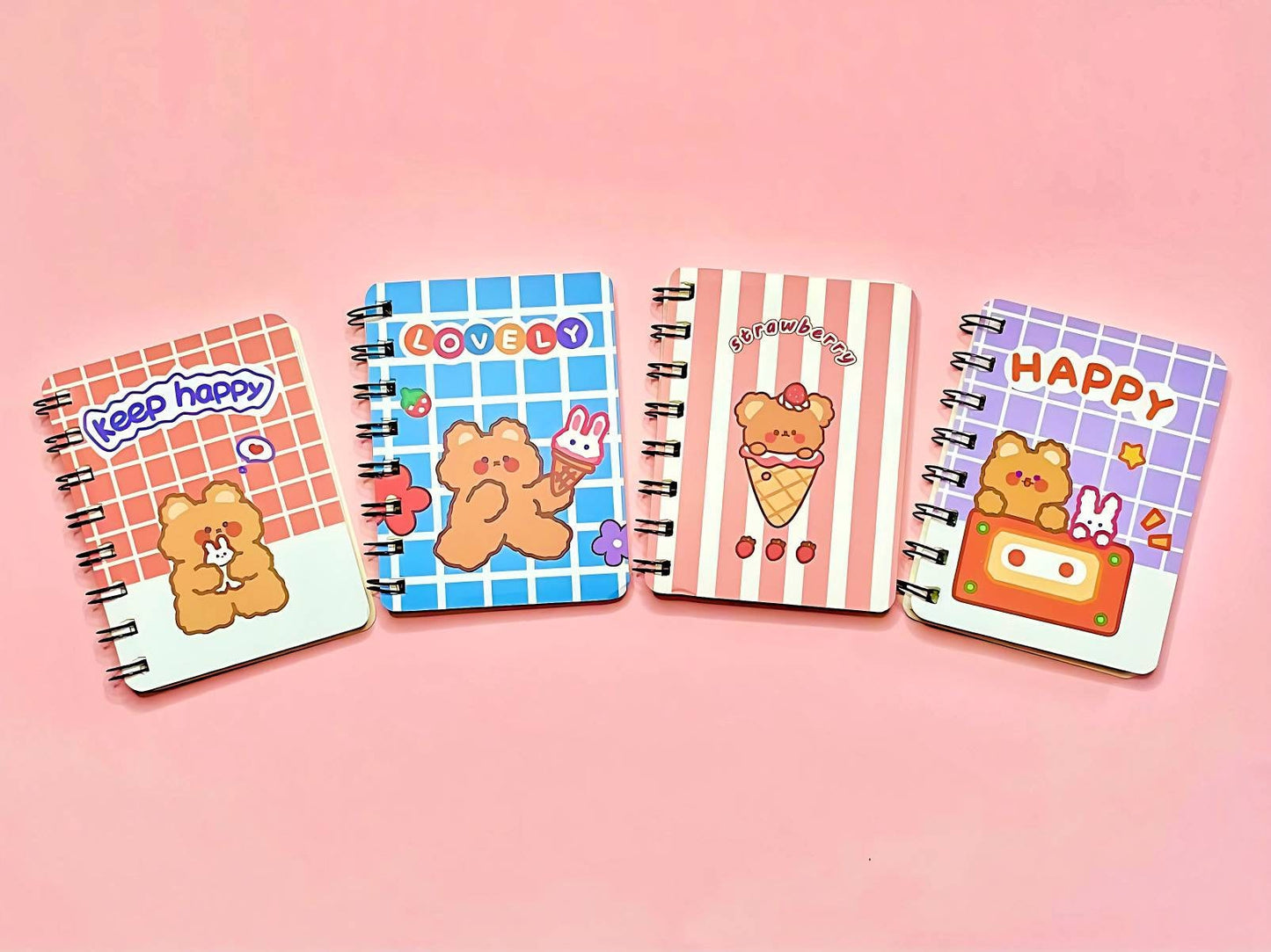 Cute Bear Bunny Cat Kawaii Notebook| Stationery Gift| Kitty Cat Stationary| Plain Blank Paper Notebook| Small Book Gift Journal Mini Spiral