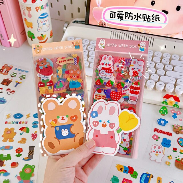 Kawaii Sticker 10 Sheet Set, Journal Supplies, Sticker Set for Scrapbook DIY Diary Planner, Waterproof Sticker Sheet, Animal Stickers, Decal