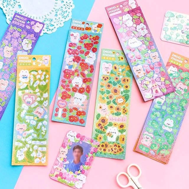 Deco Sticker Sheet Set for Scrapbook DIY Diary Planner, Cute Journal Supplies, Waterproof Stickers, Kawaii Bunny Stickers Highlighter Decal