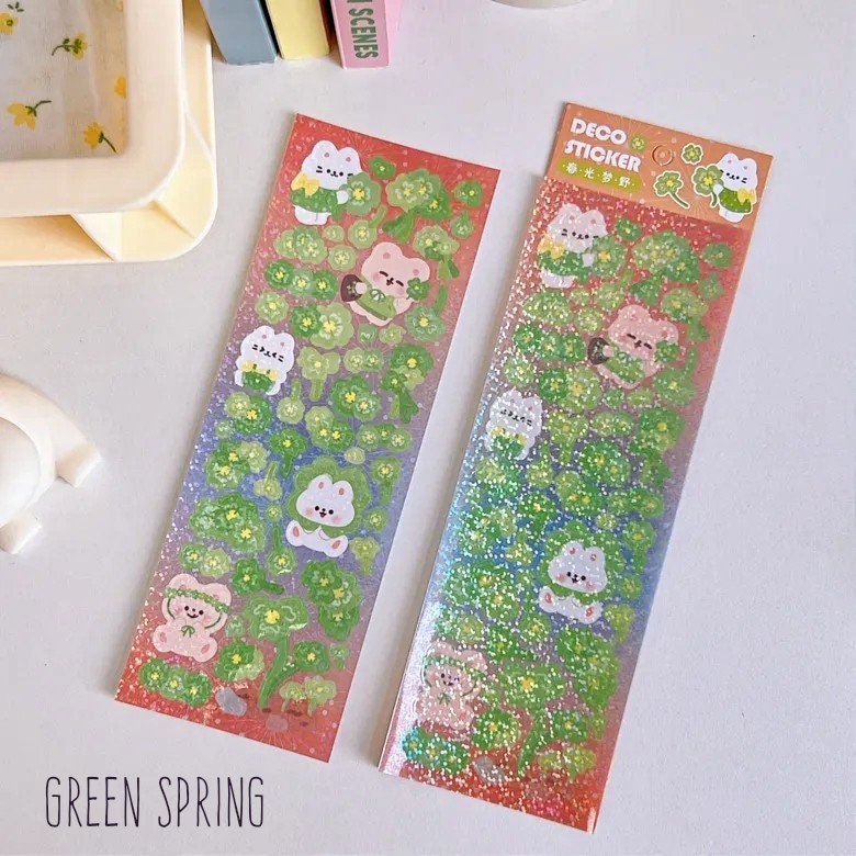 Deco Sticker Sheet Set for Scrapbook DIY Diary Planner, Cute Journal Supplies, Waterproof Stickers, Kawaii Bunny Stickers Highlighter Decal