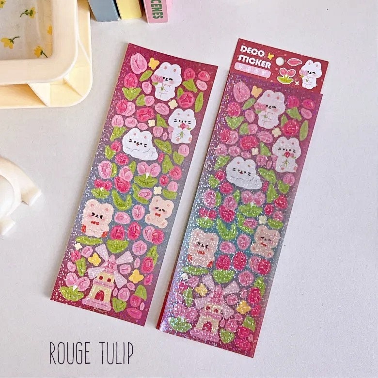 Deco Sticker Sheet Set for Scrapbook DIY Diary Planner, Cute Journal Supplies, Waterproof Stickers, Kawaii Bunny Stickers Highlighter Decal