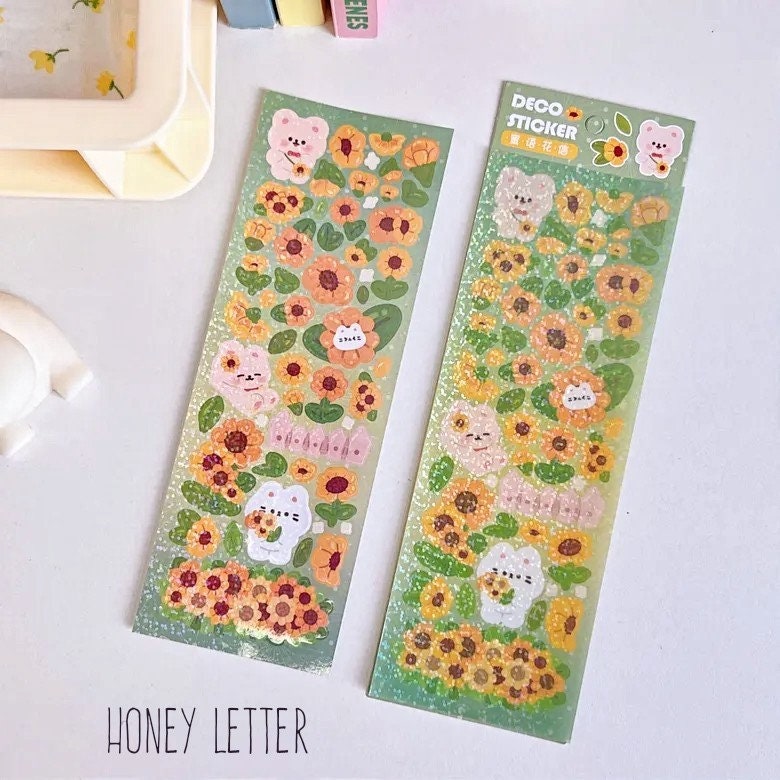 Deco Sticker Sheet Set for Scrapbook DIY Diary Planner, Cute Journal Supplies, Waterproof Stickers, Kawaii Bunny Stickers Highlighter Decal