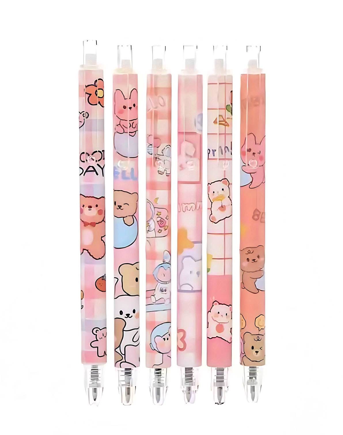 2Pcs Cute Cartoon Bear Pen Cute Neutral Pen Kawaii Kitsch 0.5mm black gel ink clicker pen School Supplies Office Stationery Pen duo