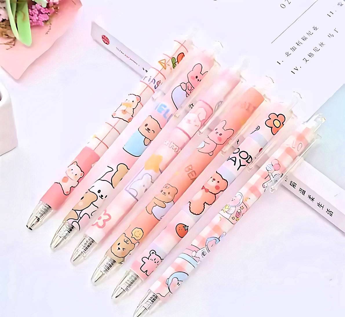 2Pcs Cute Cartoon Bear Pen Cute Neutral Pen Kawaii Kitsch 0.5mm black gel ink clicker pen School Supplies Office Stationery Pen duo