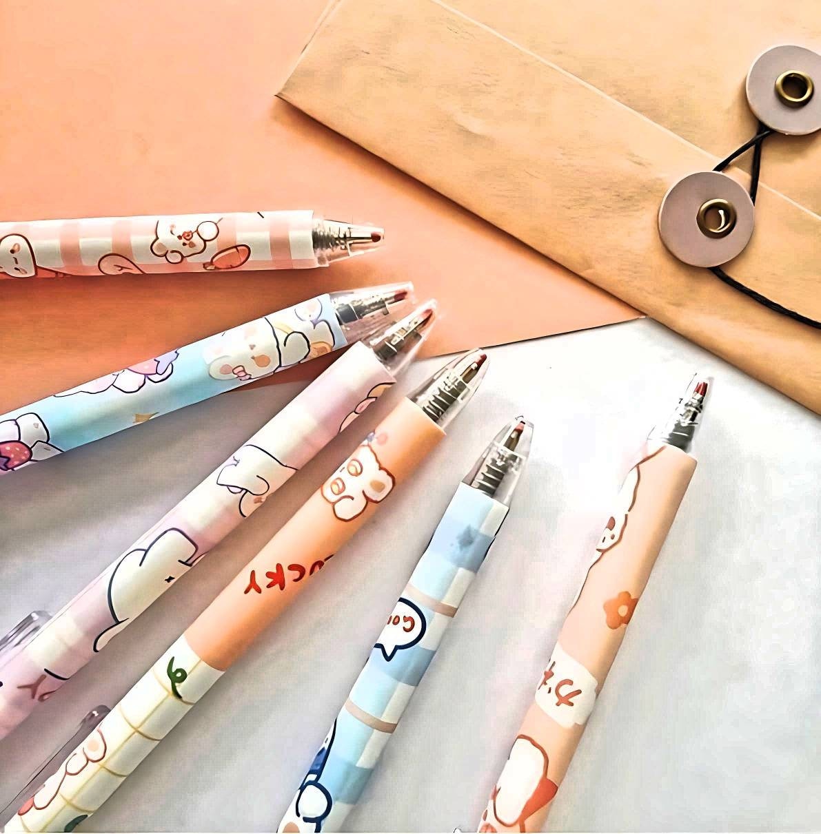 2Pcs Cute Bunny Pen Cute Rabbit Pen Kawaii Stationery Set Kawaii Kitsch black gel ink clicker pen School Supplies Office Stationery Pen duo