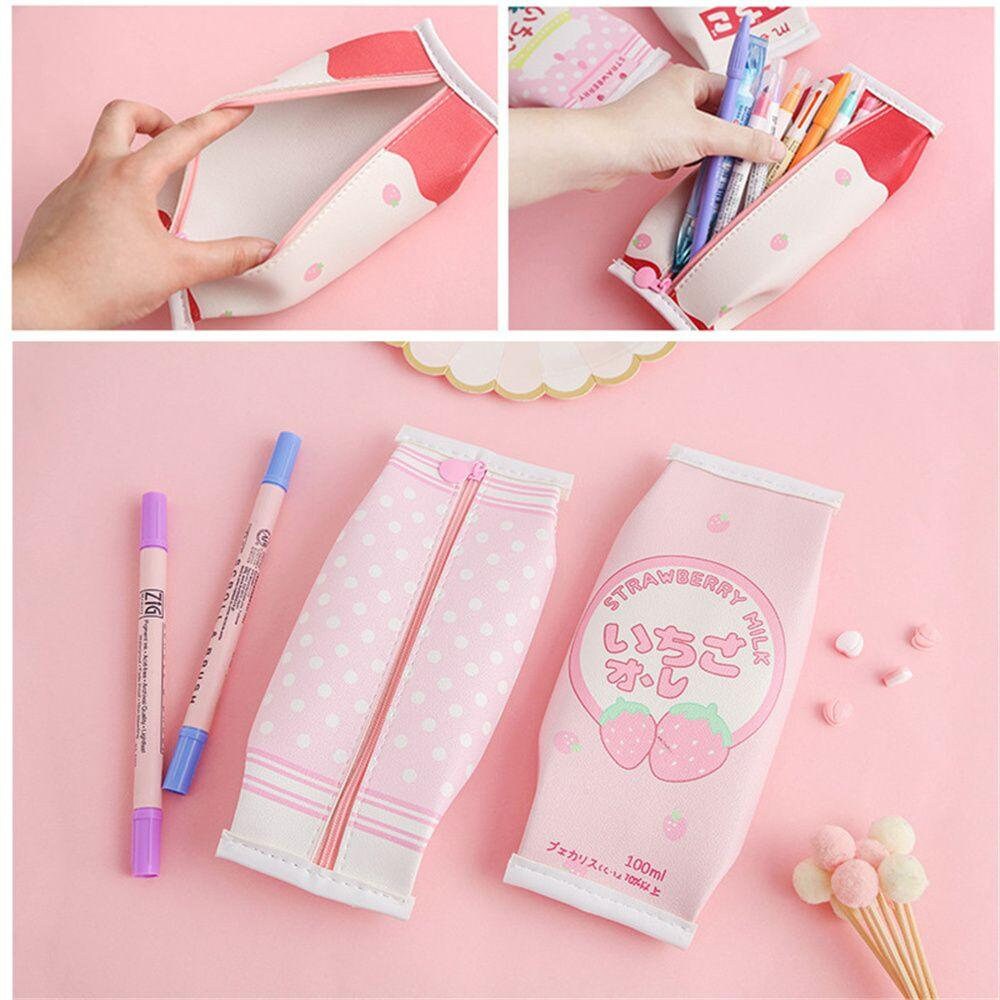 Cute Pencil Case| Kids PU Leather Pencil Case| Cute Simulation Milk Box | Kawaii Stationery Set | Cute School Supplies |Kids Gift Stationary