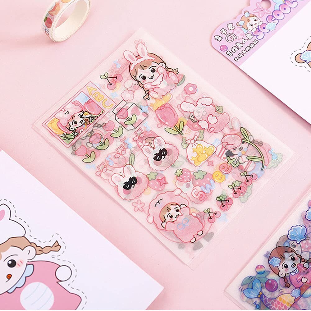 Cute Kawaii Stickers, Cute Sticker Sheets, Yellow Stickers, Pink Stickers, Green Stickers, Sticker Sheet Set, Journal Sticker, Girl Stickers