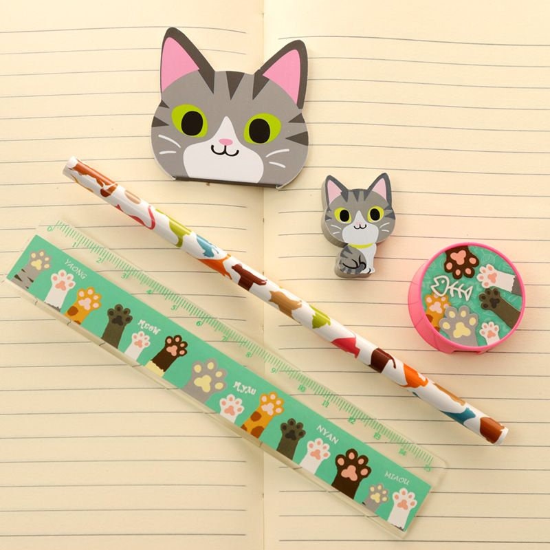 5 Pcs Stationery Set, Kitty Cat Stationery, Kawaii Stationery, Cute School Supplies| Stocking Fillers| Girls Birthday Party Bag| Cute Gifts
