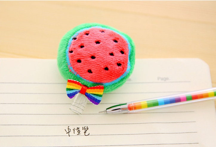 Cute Gel Pens | Creative Fruit Design Pen| Fluffy Velvet Bow Kawaii Pens| Cute School Supplies| Cute Office Stationery Plush Pens