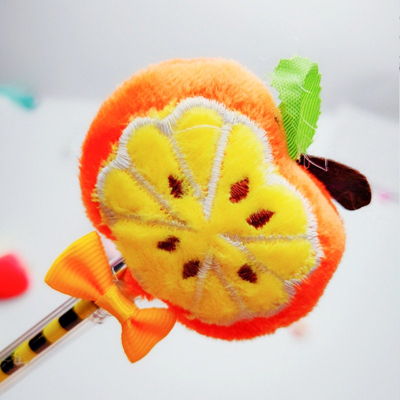 Cute Gel Pens | Creative Fruit Design Pen| Fluffy Velvet Bow Kawaii Pens| Cute School Supplies| Cute Office Stationery Plush Pens