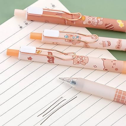 Cute pens Kawaii Bear | Little brown bear stationary| cute kawaii kitsch| 0.5mm black gel ink clicker pen duo| kawaii pen| school stationery
