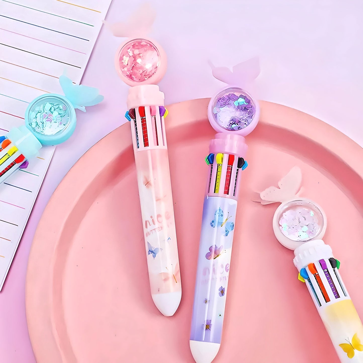 Butterfly Pen | Multi Color Pens 10- in-1 | Stationery Gift | Kawaii Stationery| Cute Pens | Novelty Pen | Gifts for friends| Gifts for kids