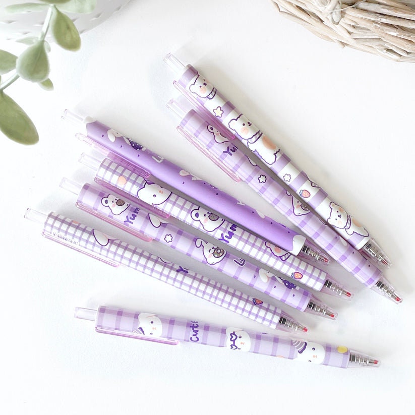 2Pcs Cute Cartoon Bear Pen Cute Neutral Pen Kawaii Kitsch 0.5mm black gel ink clicker pen School Supplies Office Stationery Pen duo