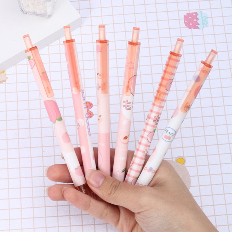 2Pcs Cute Cute Cartoon Pink Peach Push Gel Ink| Neutral Pen| School Student Stationery| Girl Stationery| Cute Gift Pen Duo