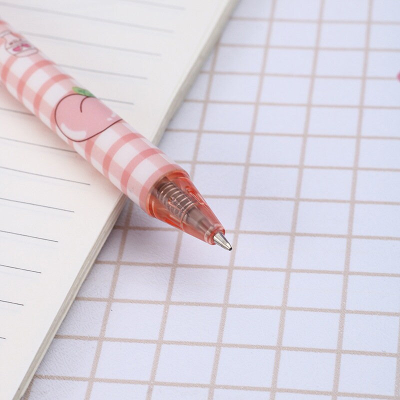 2Pcs Cute Cute Cartoon Pink Peach Push Gel Ink| Neutral Pen| School Student Stationery| Girl Stationery| Cute Gift Pen Duo