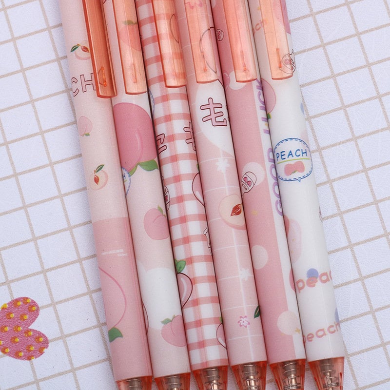 2Pcs Cute Cute Cartoon Pink Peach Push Gel Ink| Neutral Pen| School Student Stationery| Girl Stationery| Cute Gift Pen Duo