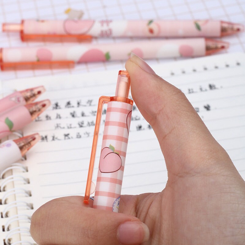 2Pcs Cute Cute Cartoon Pink Peach Push Gel Ink| Neutral Pen| School Student Stationery| Girl Stationery| Cute Gift Pen Duo