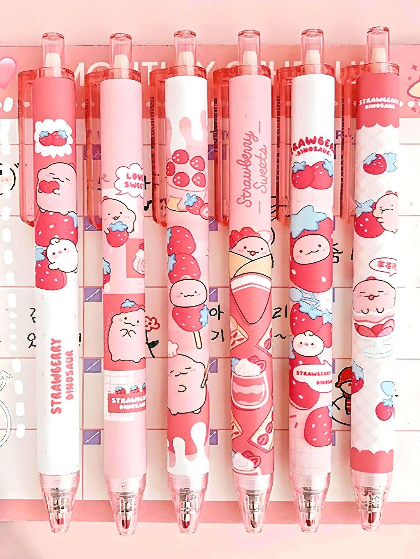 2Pcs Cute Strawberry Pen| Cute Stationery |Kawaii Kitsch |0.5mm black gel ink clicker Kawaii pen | School Supplies Office Stationery Pen duo