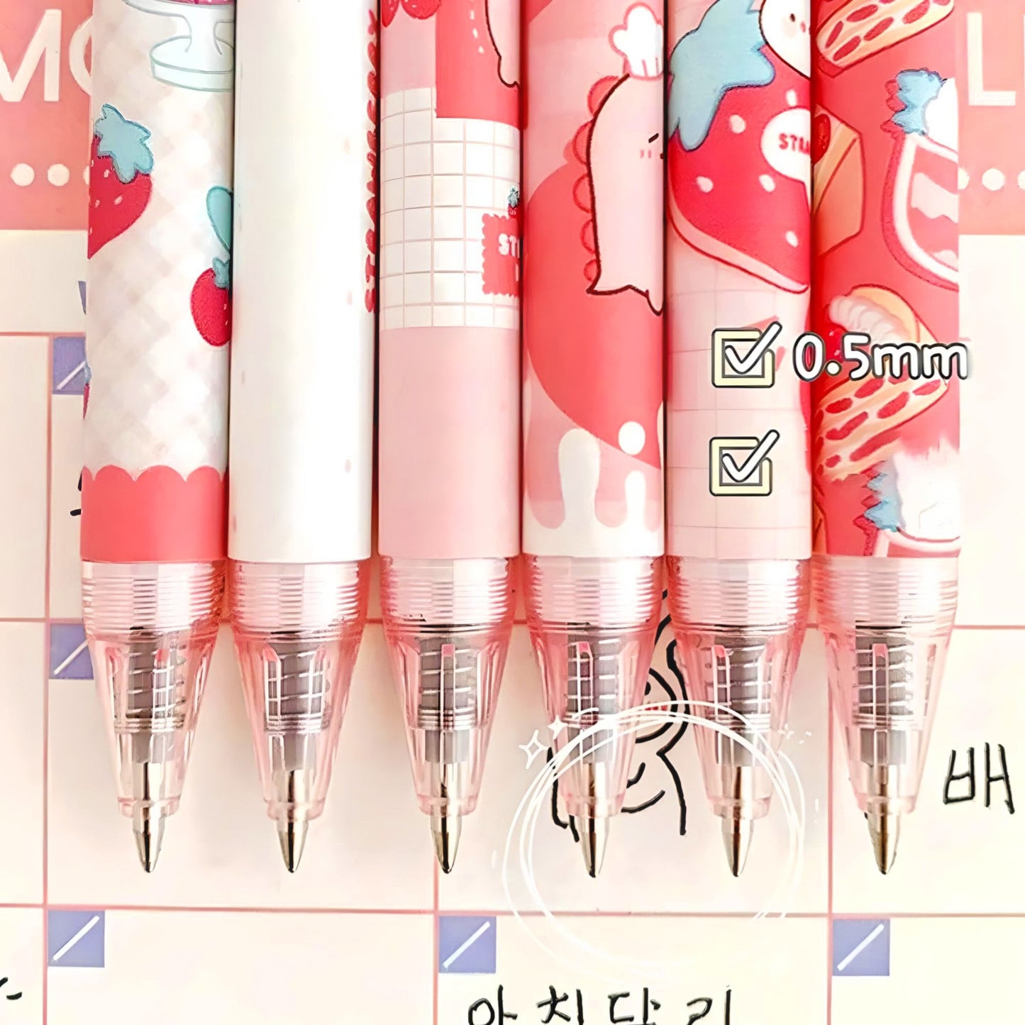 2Pcs Cute Strawberry Pen| Cute Stationery |Kawaii Kitsch |0.5mm black gel ink clicker Kawaii pen | School Supplies Office Stationery Pen duo