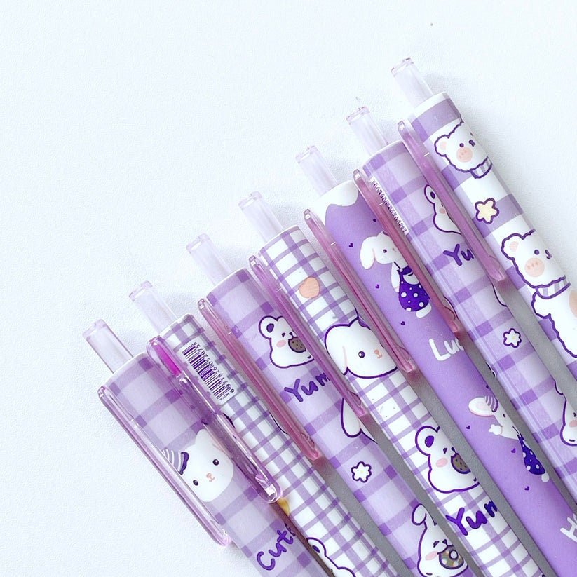 2Pcs Cute Cartoon Bear Pen Cute Neutral Pen Kawaii Kitsch 0.5mm black gel ink clicker pen School Supplies Office Stationery Pen duo