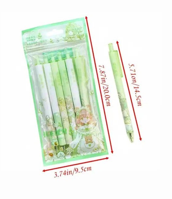 6Pcs Cute Cartoon Girl Fairy Pen| Cute Neutral Pen| Kawaii Kitsch 0.5mm black gel ink clicker pen| School Supplies Office Stationery Pen Set