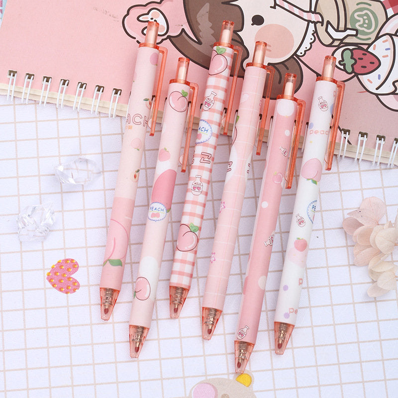 2Pcs Cute Cute Cartoon Pink Peach Push Gel Ink| Neutral Pen| School Student Stationery| Girl Stationery| Cute Gift Pen Duo