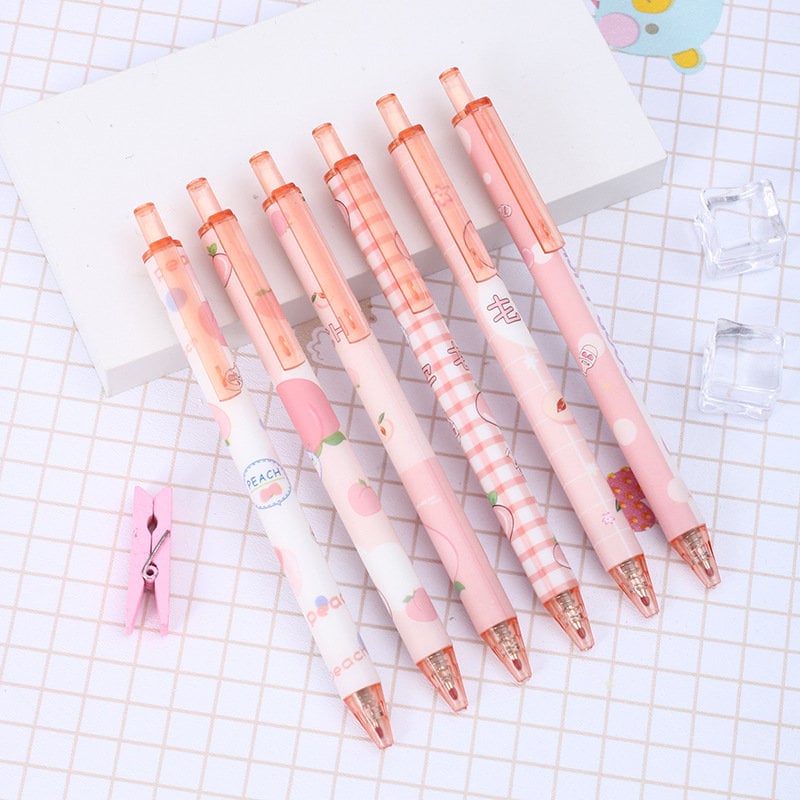 2Pcs Cute Cute Cartoon Pink Peach Push Gel Ink| Neutral Pen| School Student Stationery| Girl Stationery| Cute Gift Pen Duo