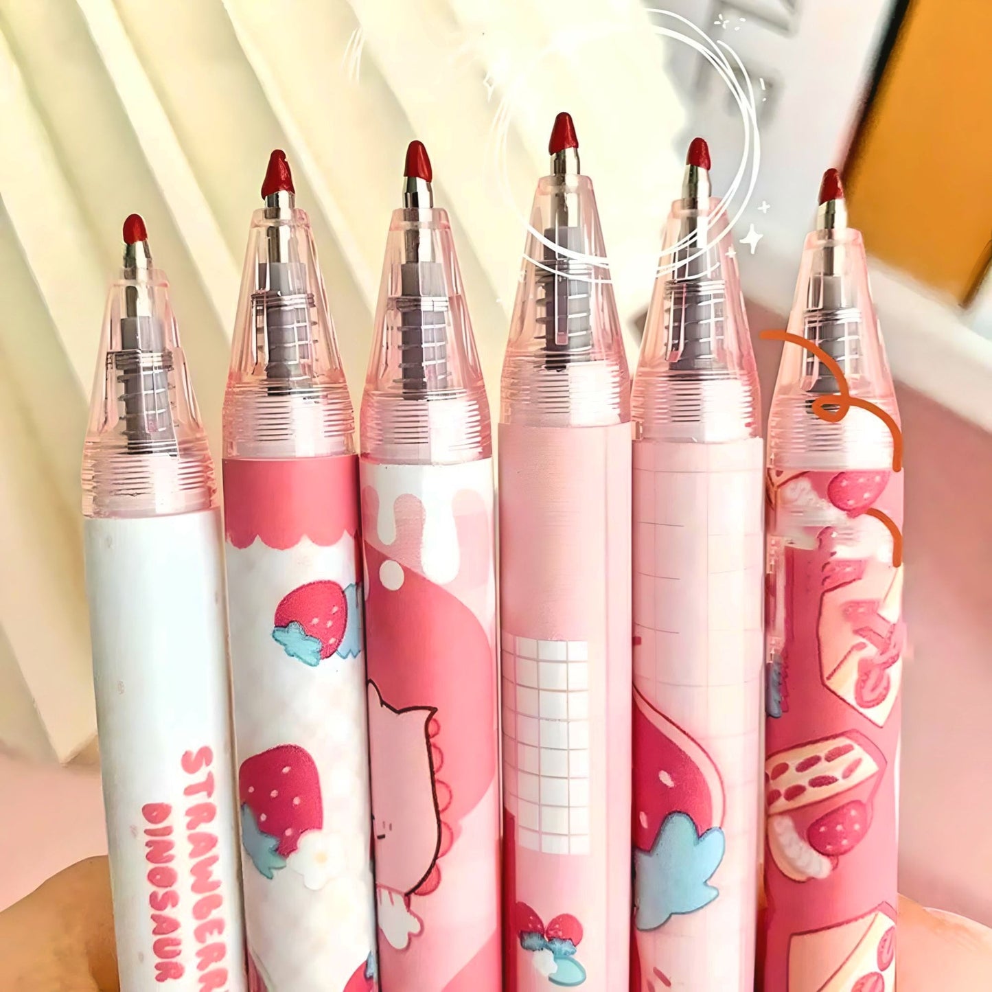2Pcs Cute Strawberry Pen| Cute Stationery |Kawaii Kitsch |0.5mm black gel ink clicker Kawaii pen | School Supplies Office Stationery Pen duo