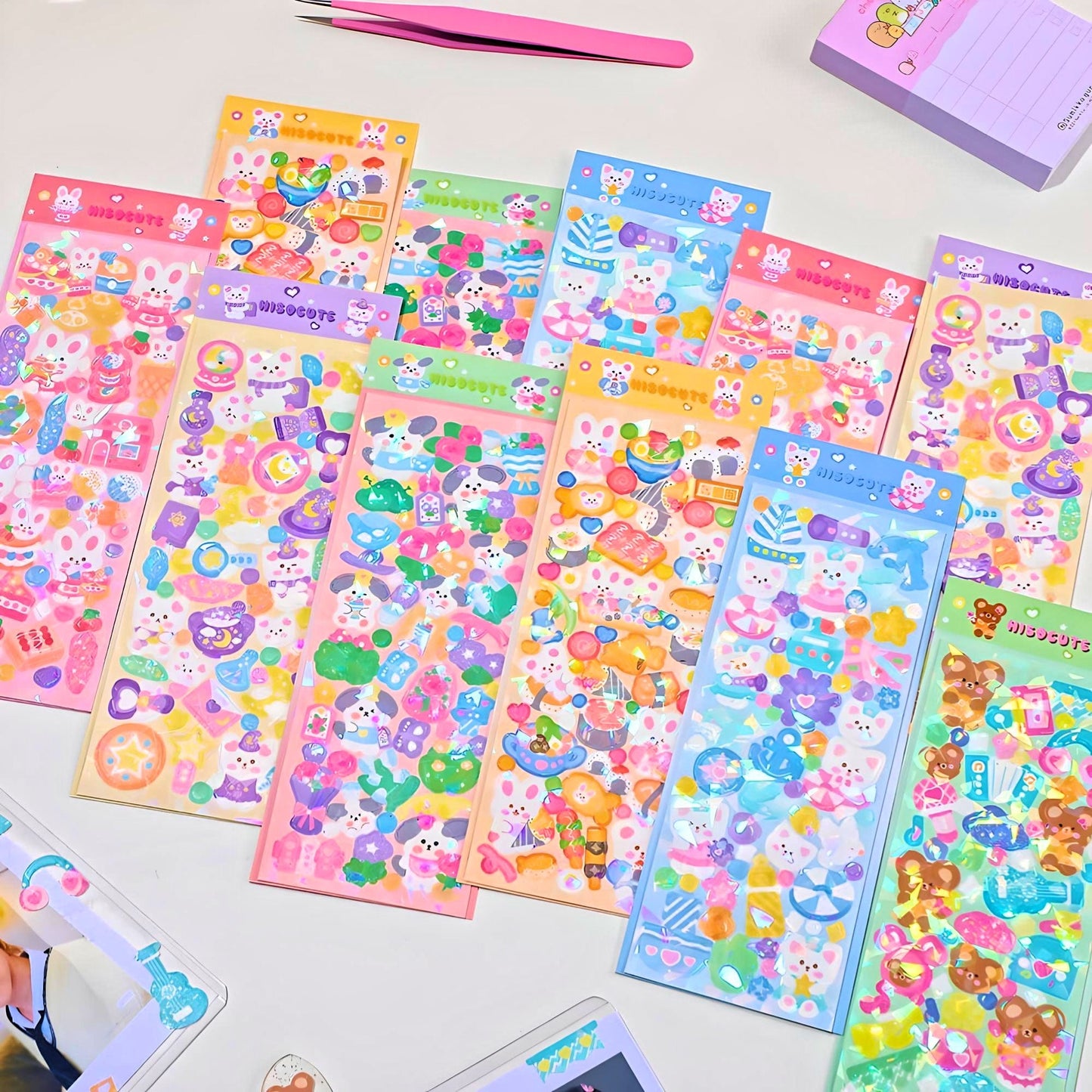 6Pcs Cute Bunny Stickers, Sticker Sheet Set for Journal, Kawaii Stickers, Scrapbook, Waterproof Sticker, Cute Gift for Kids, Stocking Filler