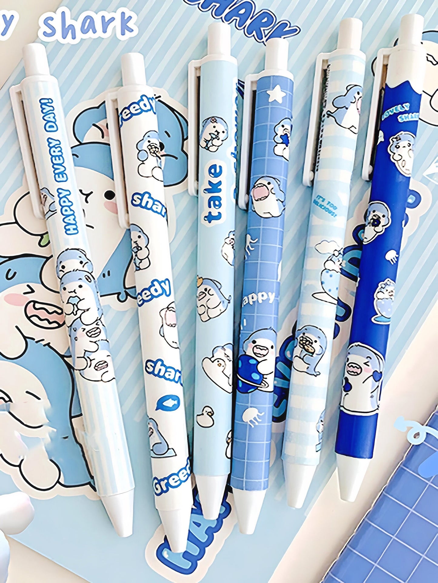2Pcs Cute Baby Shark Pen| Cute Stationery |Kawaii Kitsch |0.5mm black gel ink clicker Kawaii pen | School Supplies Office Stationery Pen duo